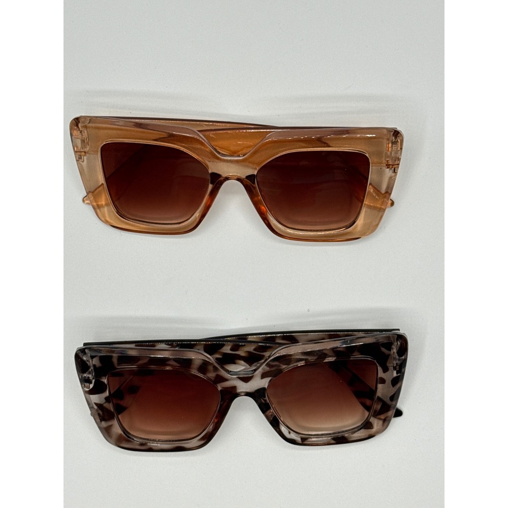 Unisex Square Sunglasses Set Tortoise Leopard‎ & Translucent Peach Amber Shades